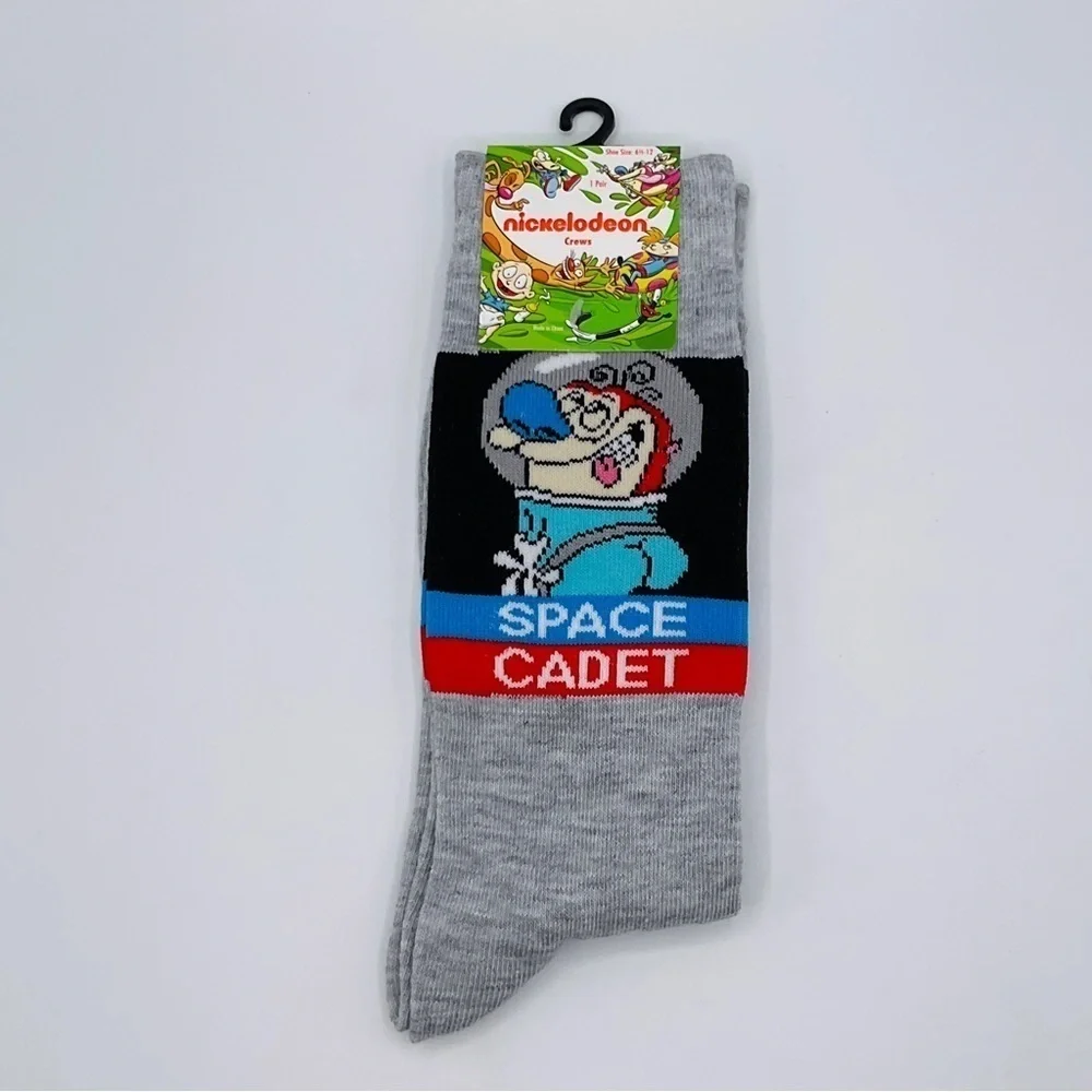 Nickelodeon Ren and Stimpy Show Space Cadet Socks Adult Crew Size 6.5-12 Gray